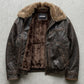 DARK BROWN DISTRESSED LEATHER BAGGY OVERSIZED JACKET WITH FUR