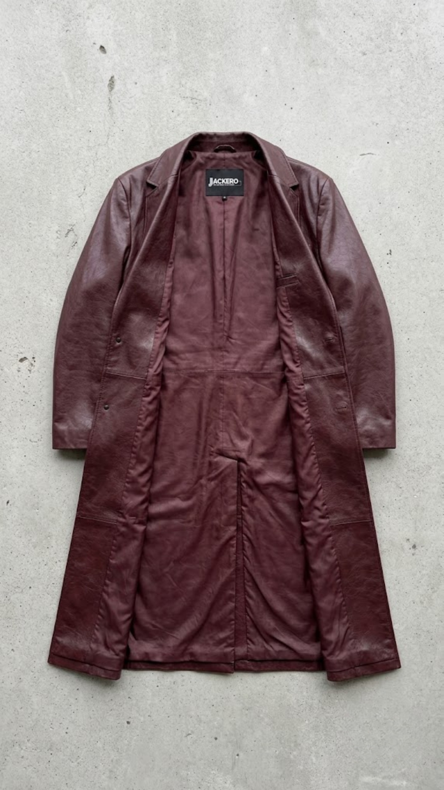 DARK RED VINE LONG LEATHER COAT