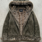 DARKEST OLIVE SUEDE BAGGY OVERSIZED VINTAGE YK2 JACKET WITH FUR
