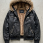 DARK BLACK LEATHER BAGGY OVERSIZED Y2K JACKET WITH BROWN FUR