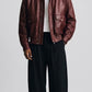 DARK RED LEATHER OVERSIZED BOMBER JACKET