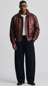 DARK RED LEATHER OVERSIZED BOMBER JACKET