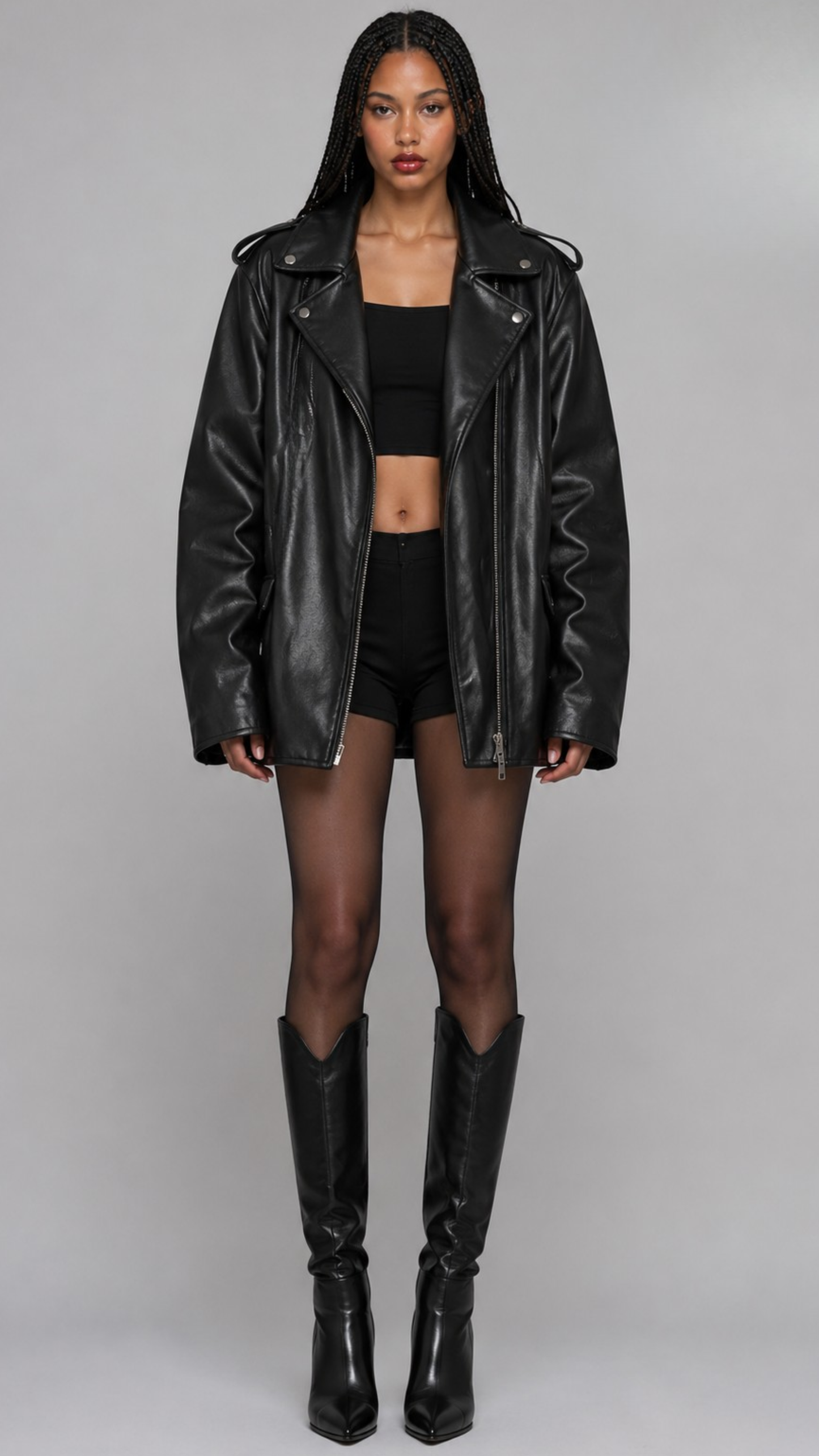 DARKEST BLACK AVIATOR LEATHER BAGGY OVERSIZED JACKET
