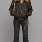 DARK BROWN DISTRESSED LEATHER BAGGY OVERSIZED JACKET WITH FUR