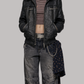DARK BLACK LEATHER BAGGY OVERSIZED Y2K JACKET WITH BROWN FUR