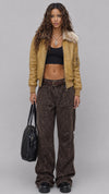 DARK MUSTARD LEATHER JACKET WITH FUR
