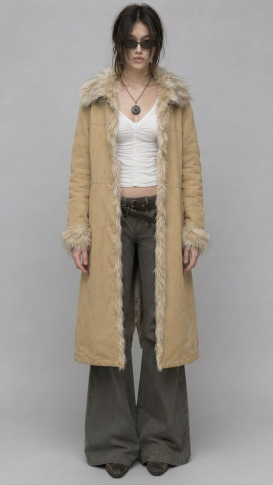 LIGHT YELLOW COTTON LONG OVER-COAT