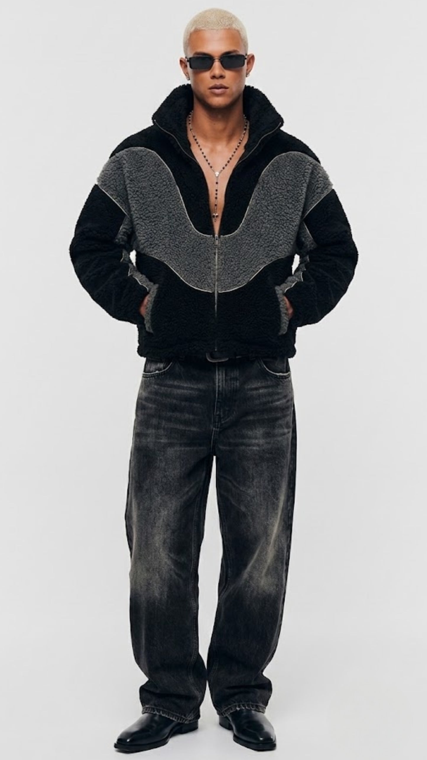 BLACK AND DARK GREY WOOL YK2 JACKET