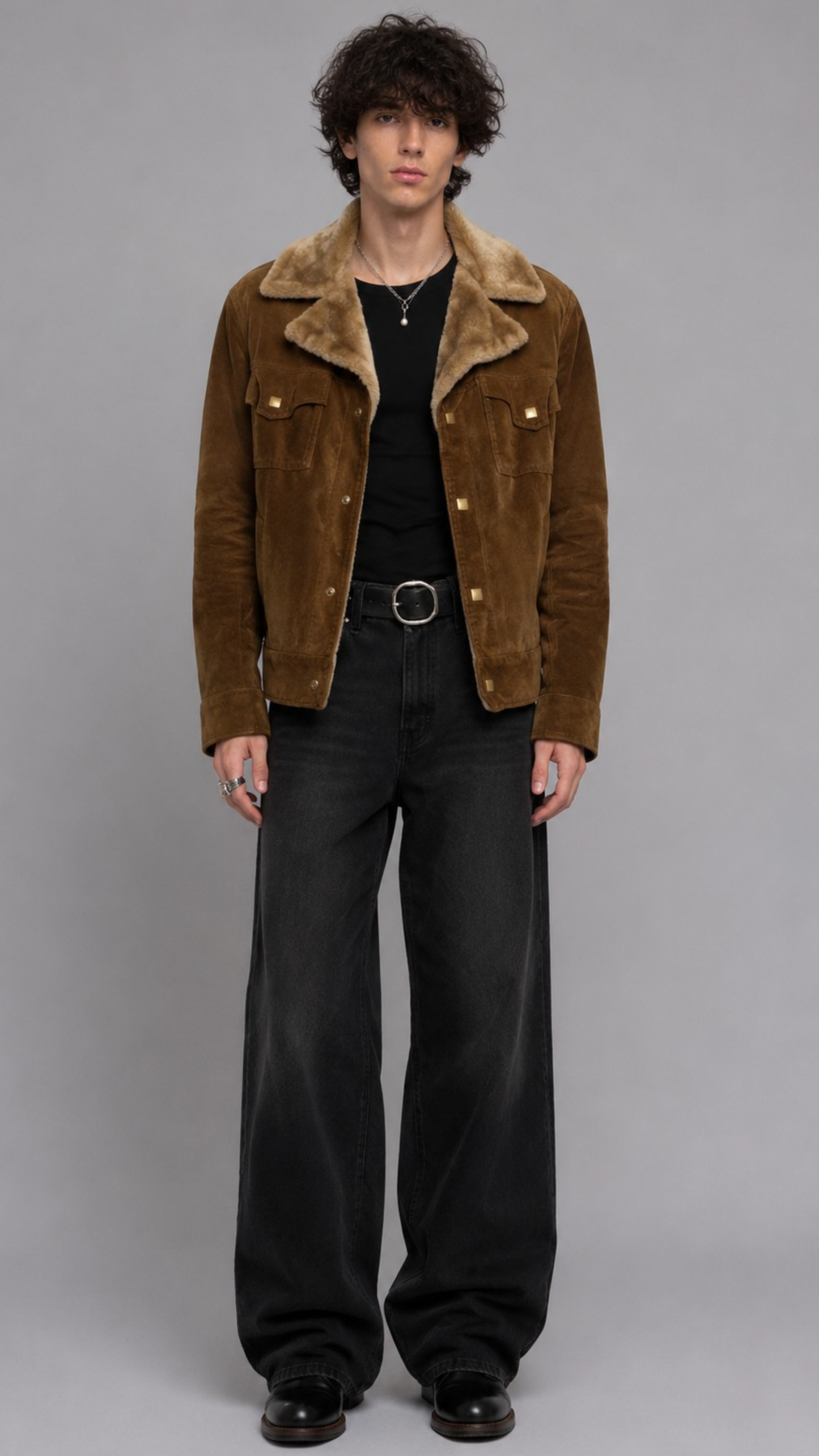 DARK MUSTARD SUEDE WESTERN JACKET WITH FUR