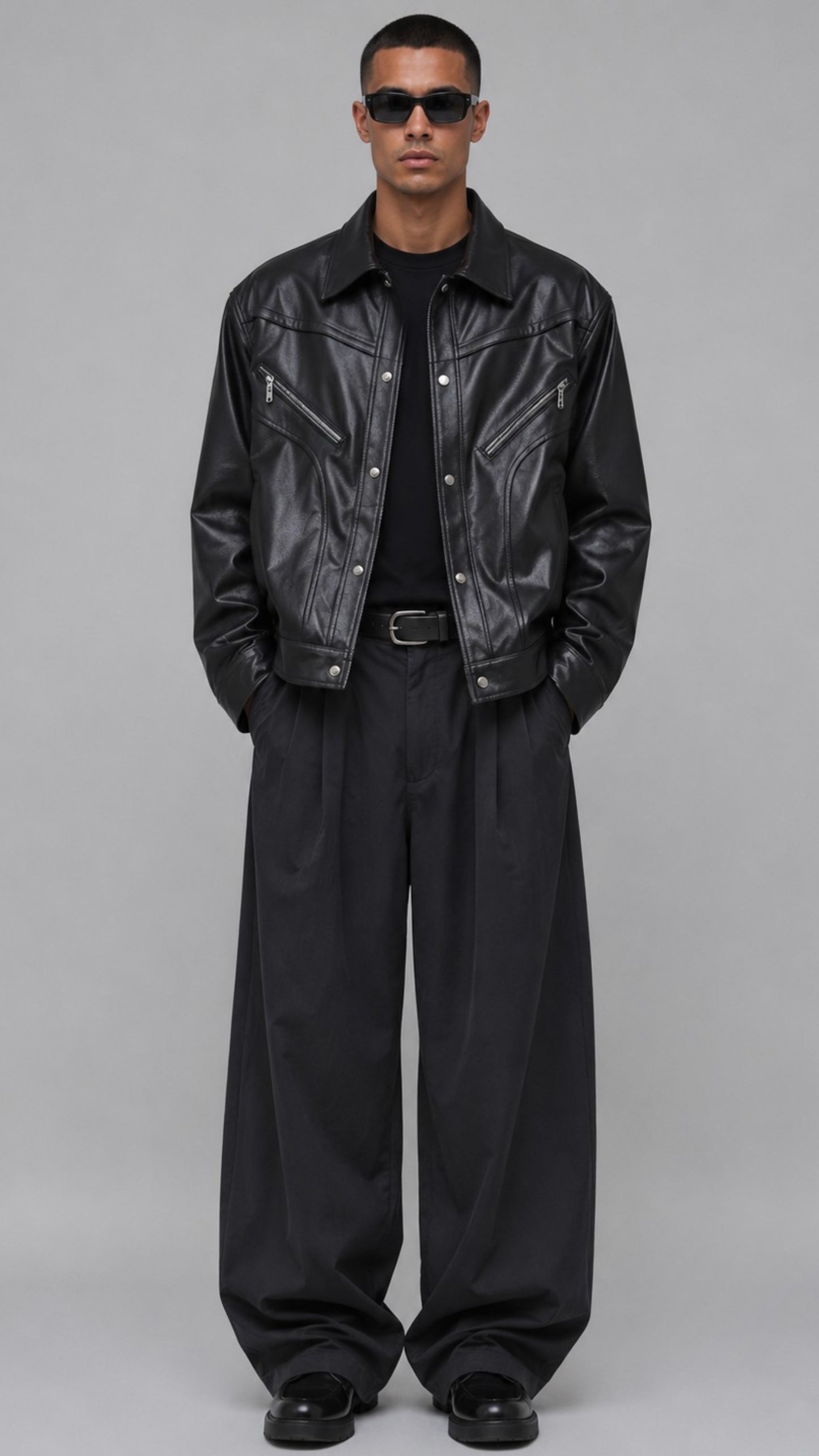 DARKEST BLACK LEATHER BAGGY JACKET