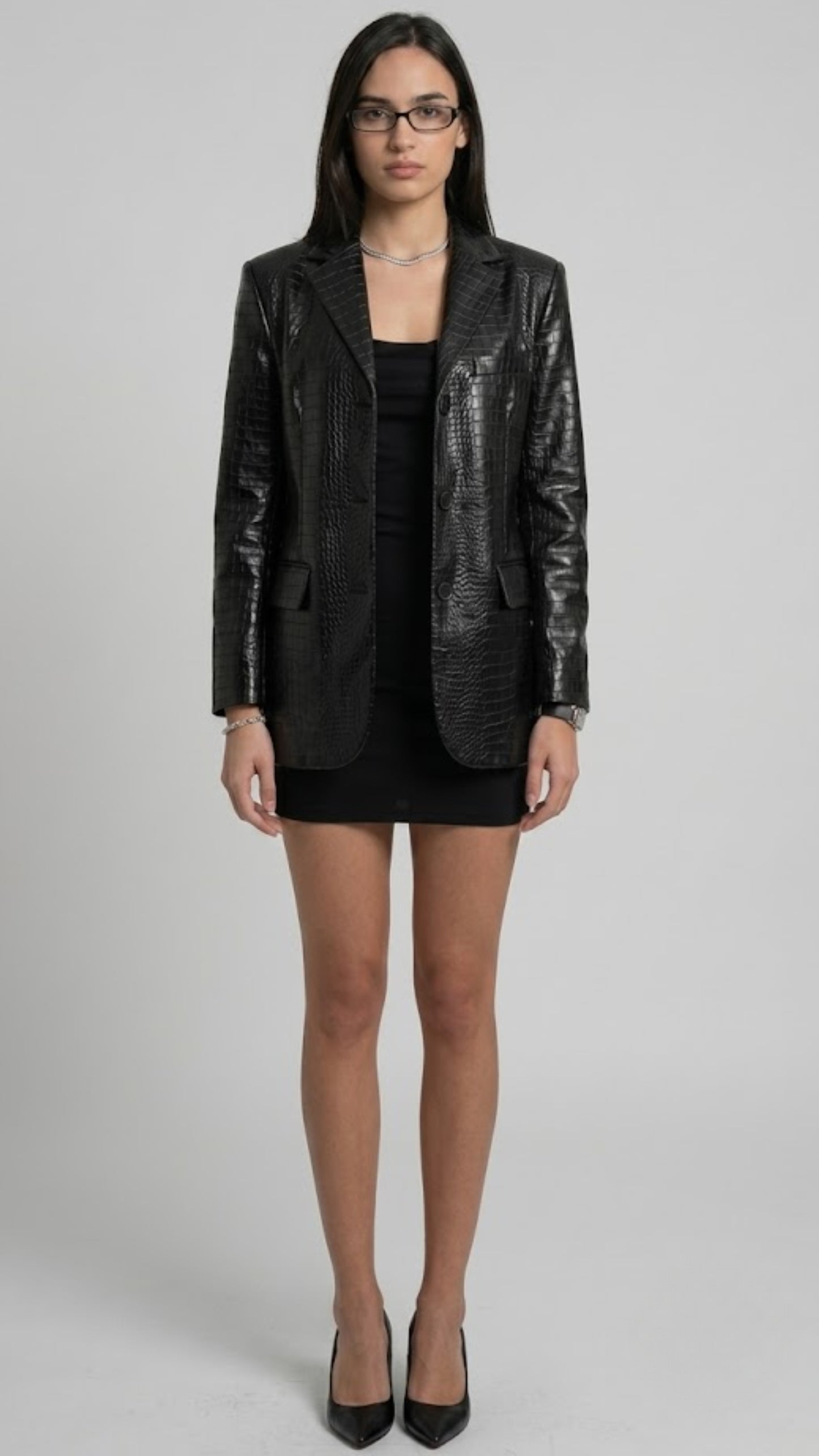 BLACK CROCODILE LEATHER WOMEN BLAZER