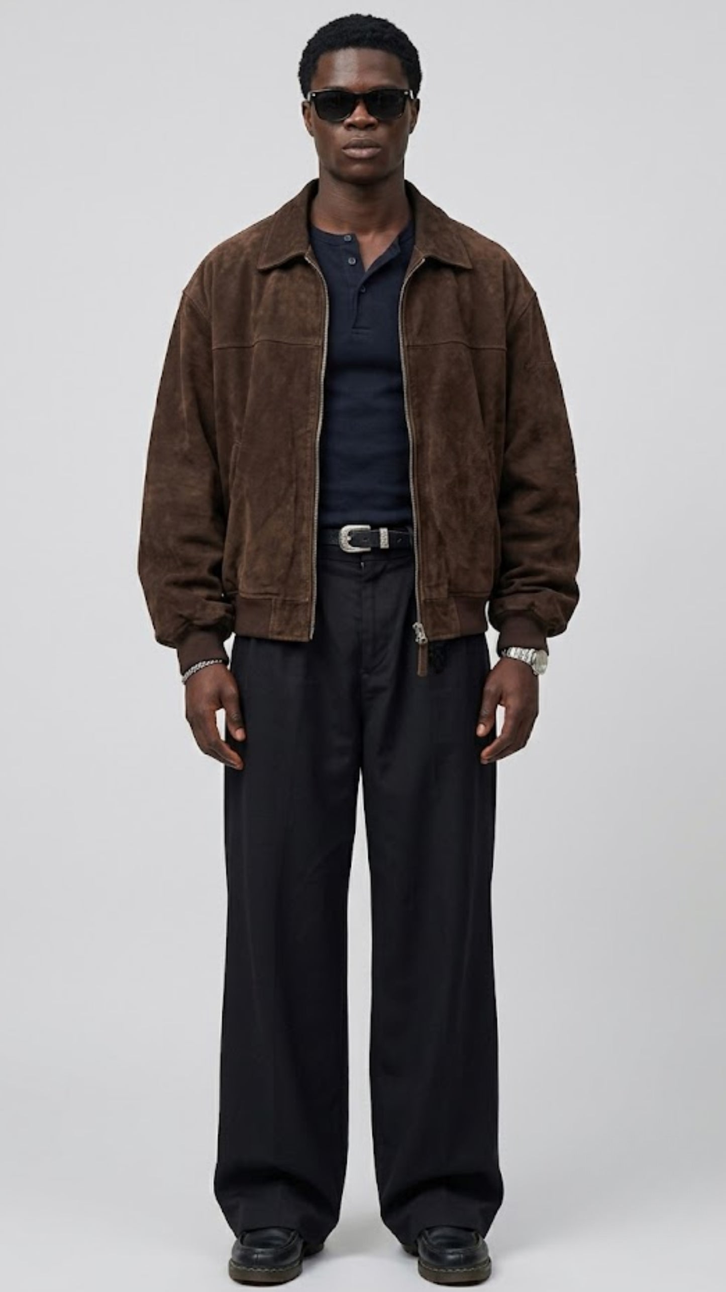DARK CHOCOLATE BROWN BAGGY OVER-SIZE SUEDE JACKET