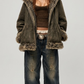 DARKEST OLIVE SUEDE BAGGY OVERSIZED VINTAGE YK2 JACKET WITH FUR