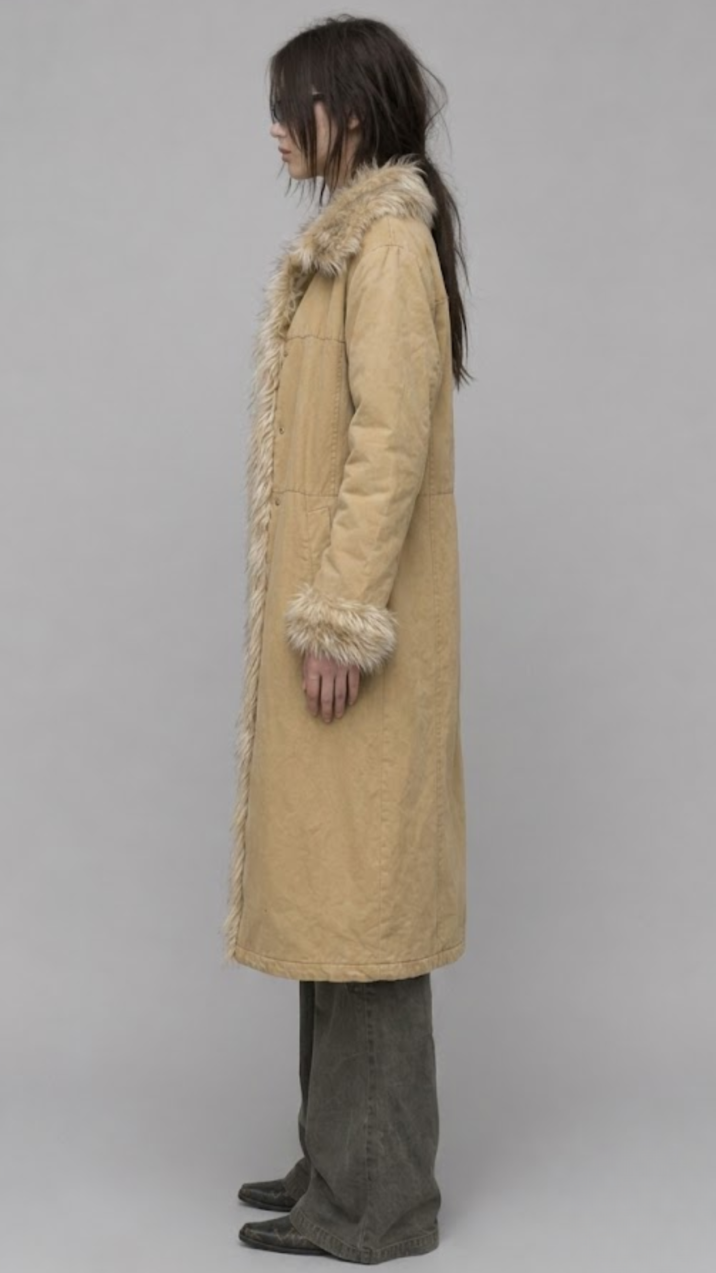 LIGHT YELLOW COTTON LONG OVER-COAT