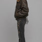 DARK BROWN DISTRESSED LEATHER BAGGY OVERSIZED JACKET WITH FUR