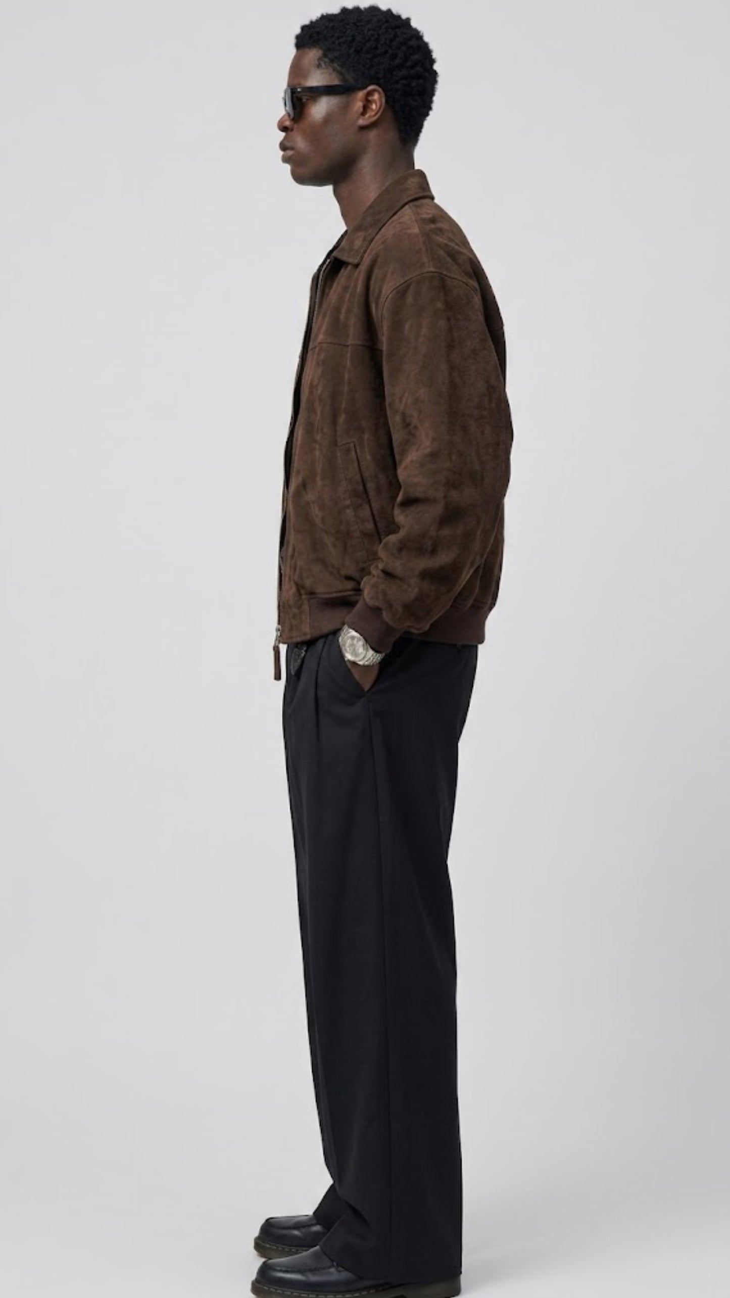DARK CHOCOLATE BROWN BAGGY OVER-SIZE SUEDE JACKET