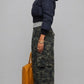DARK NAVY PUFFER HIGH-WAIST CROPPED JACKET WITH FUR HOOD