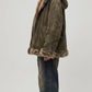 DARKEST OLIVE SUEDE BAGGY OVERSIZED VINTAGE YK2 JACKET WITH FUR