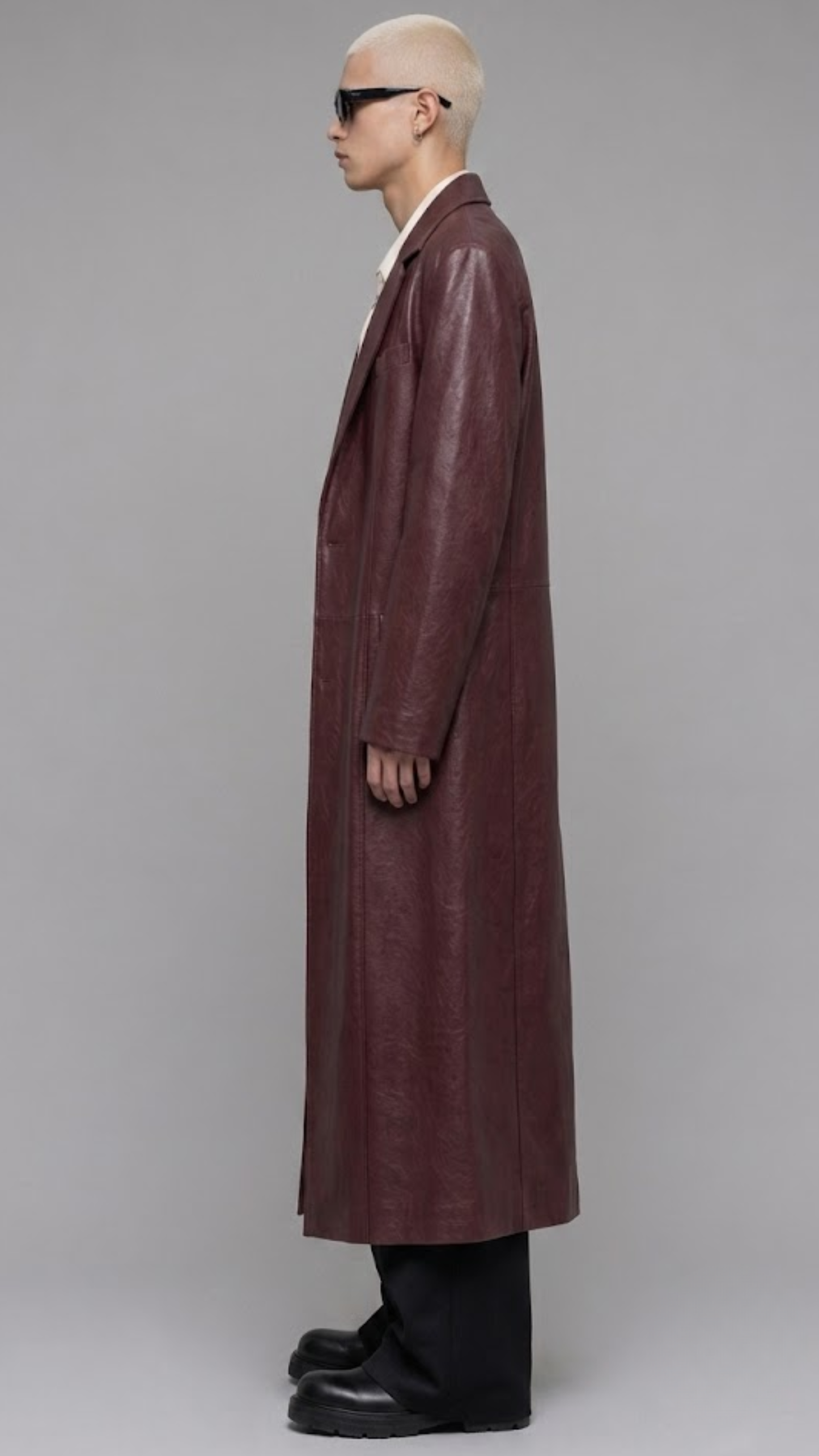 DARK RED VINE LONG LEATHER COAT