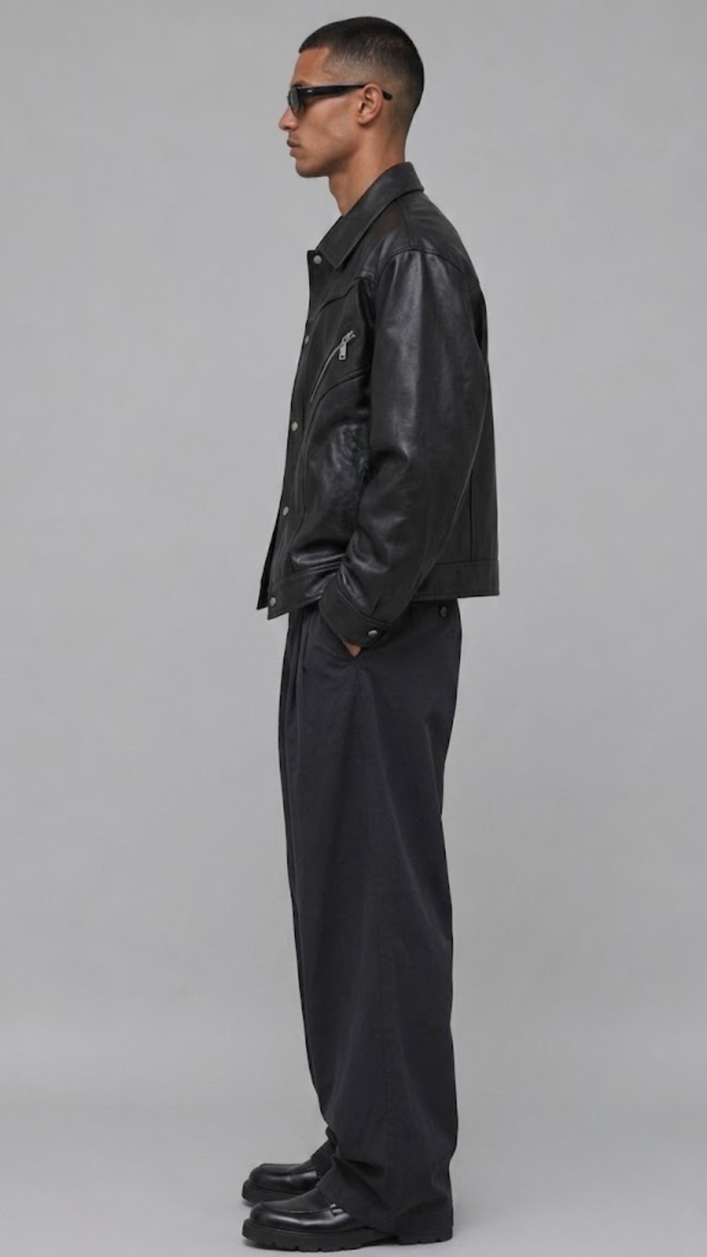DARKEST BLACK LEATHER BAGGY JACKET