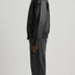 BLACK WRAP-AROUND HIGH NECK LEATHER OVERSIZED JACKET