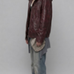 DARK RED VINE LEATHER BAGGY OVERSIZED JACKET WITH BLACK FUR