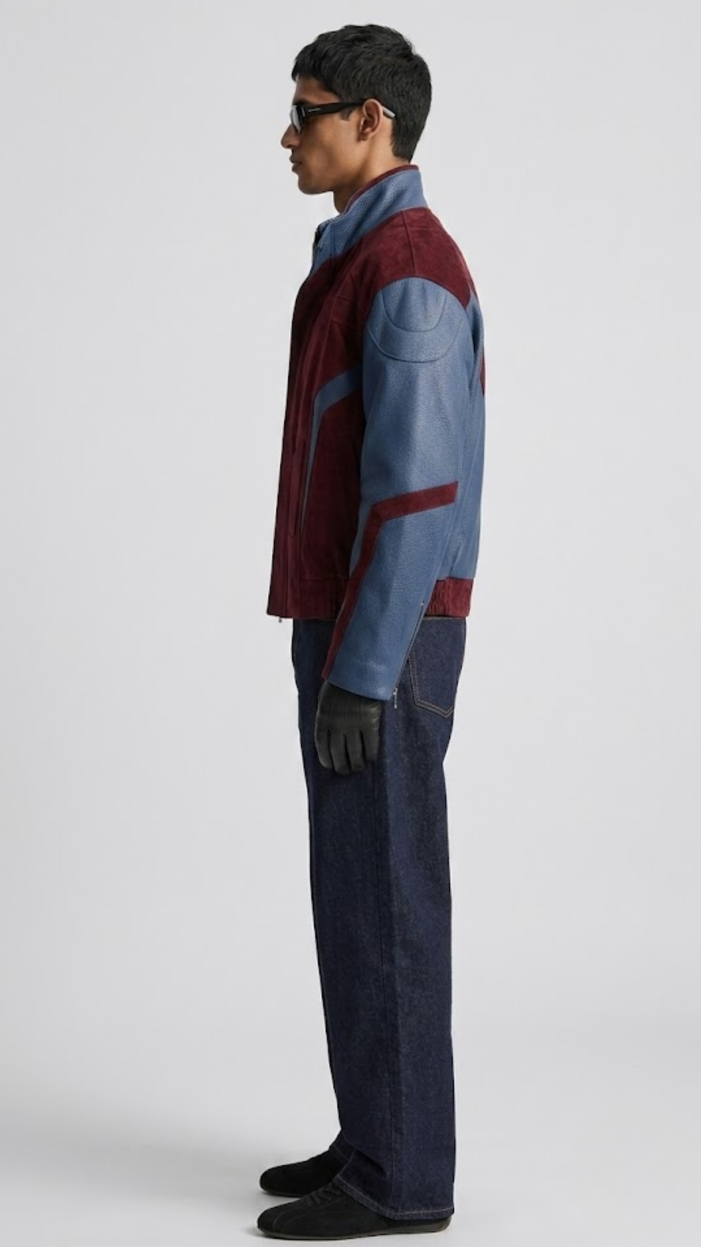 DARK RED SUEDE AND DARK BLUE LEATHER OVERSIZED JACKET