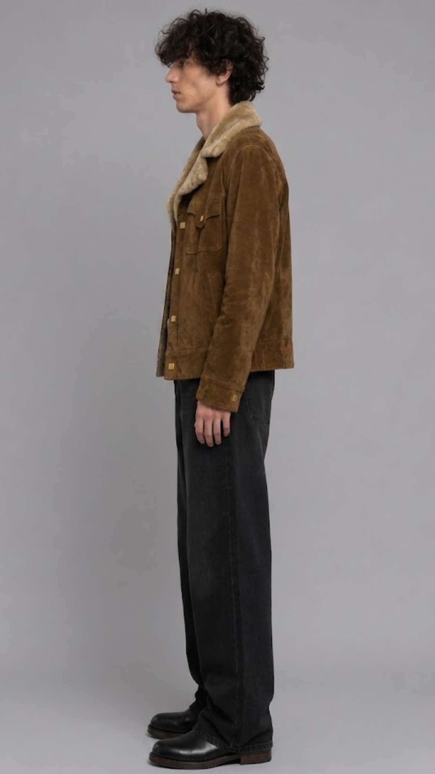 DARK MUSTARD SUEDE WESTERN JACKET WITH FUR