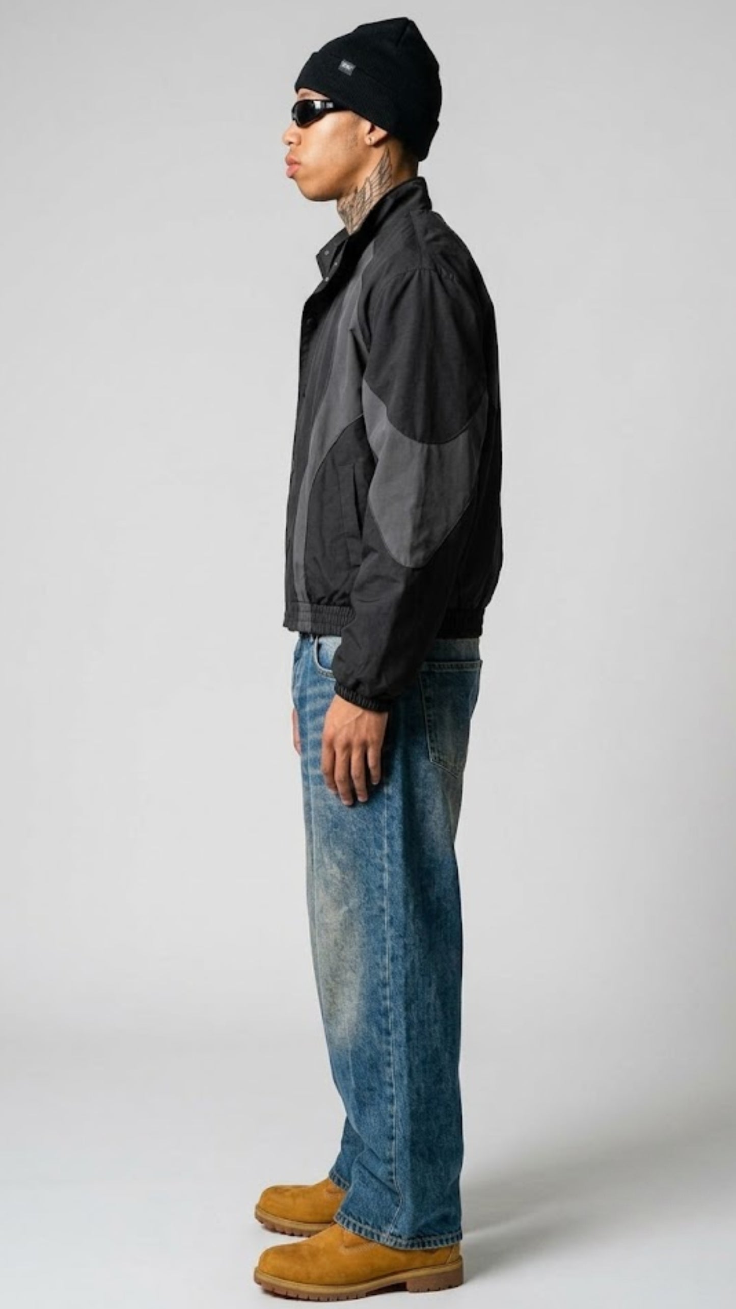 BLACK AND DARK GREY NYLON Y2K OVERSIZED JACKET