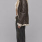 DARK CHOCOLATE BROWN LEATHER BAGGY OVERSIZED JACKET WITH SHEARLING