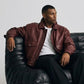 DARK RED LEATHER OVERSIZED BOMBER JACKET