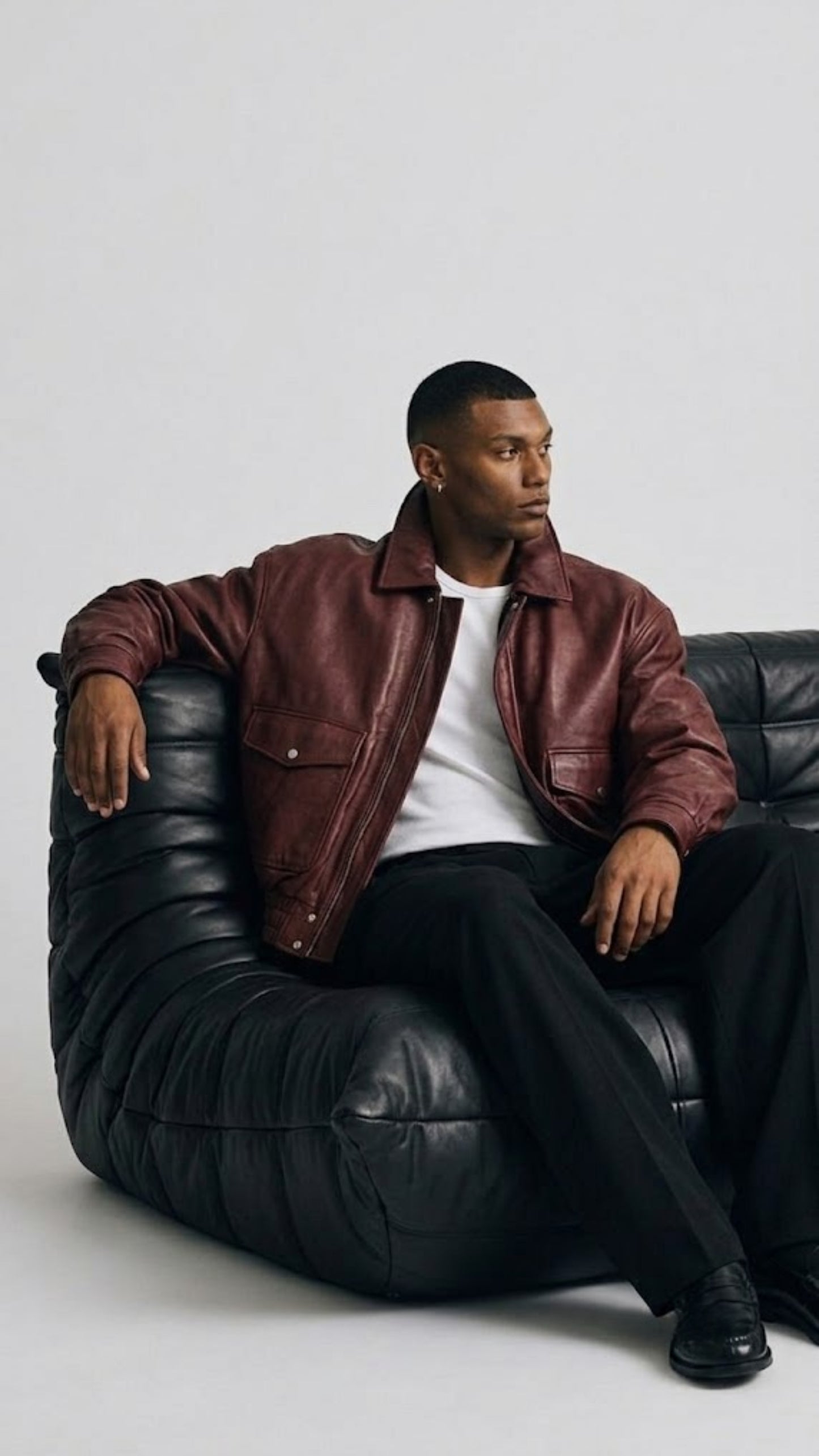 DARK RED LEATHER OVERSIZED BOMBER JACKET