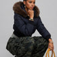 DARK NAVY PUFFER HIGH-WAIST CROPPED JACKET WITH FUR HOOD