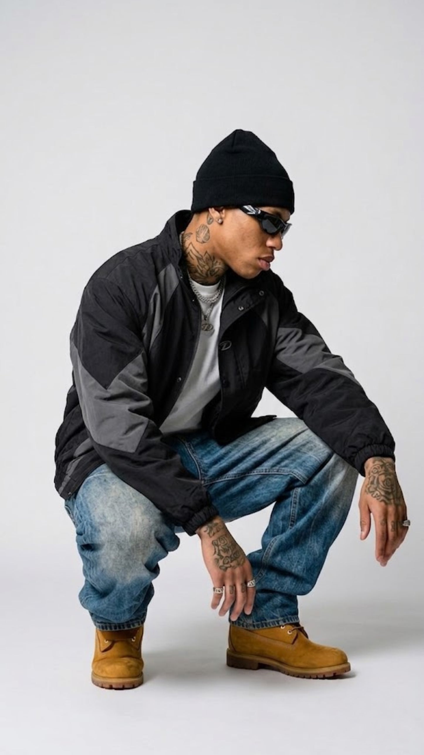 BLACK AND DARK GREY NYLON Y2K OVERSIZED JACKET