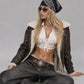 DARK CHOCOLATE BROWN LEATHER BAGGY OVERSIZED JACKET WITH SHEARLING
