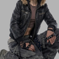DARK BLACK LEATHER BAGGY OVERSIZED Y2K JACKET WITH BROWN FUR