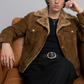 DARK MUSTARD SUEDE WESTERN JACKET WITH FUR