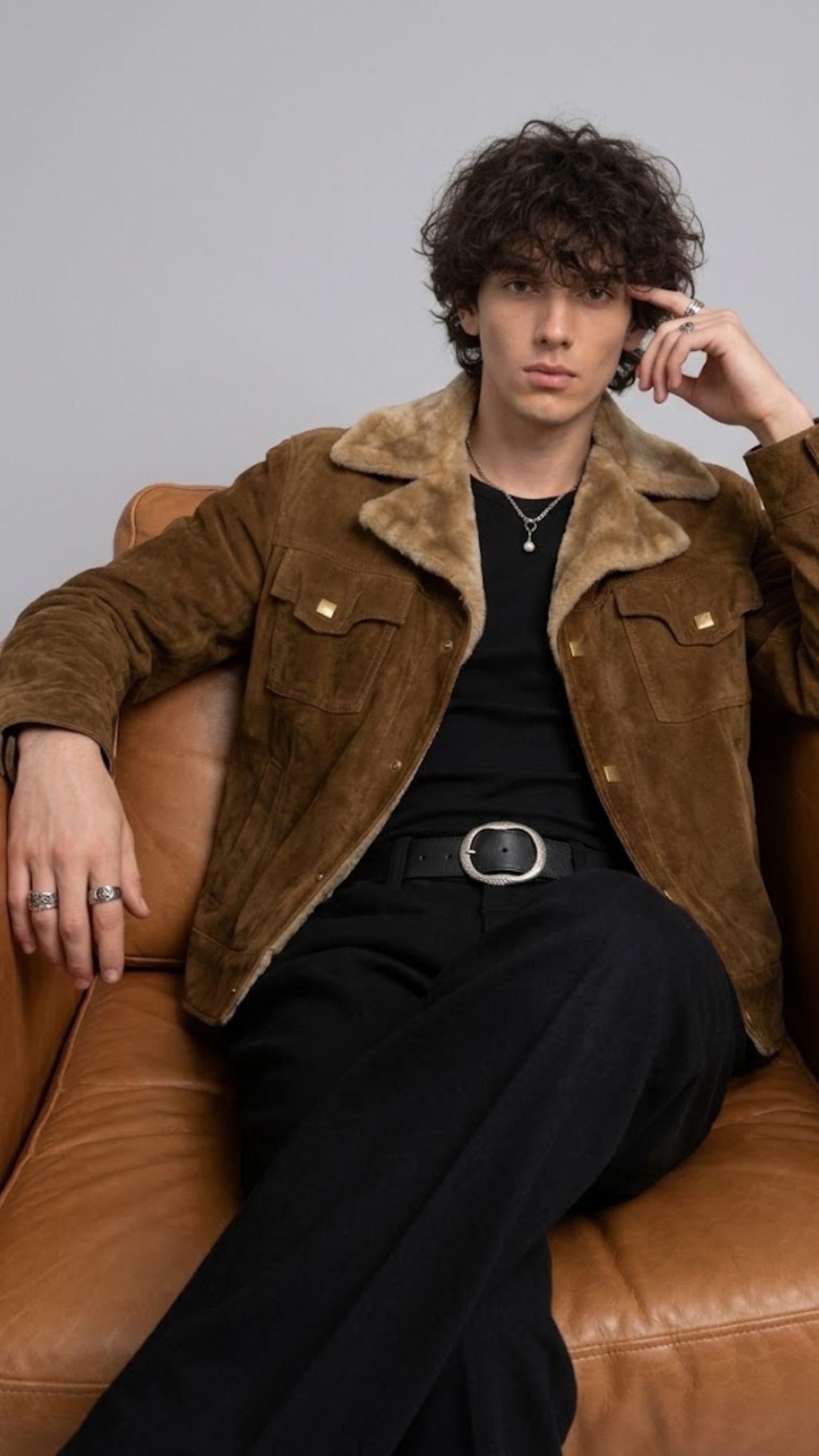 DARK MUSTARD SUEDE WESTERN JACKET WITH FUR