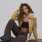 DARK MUSTARD LEATHER JACKET WITH FUR