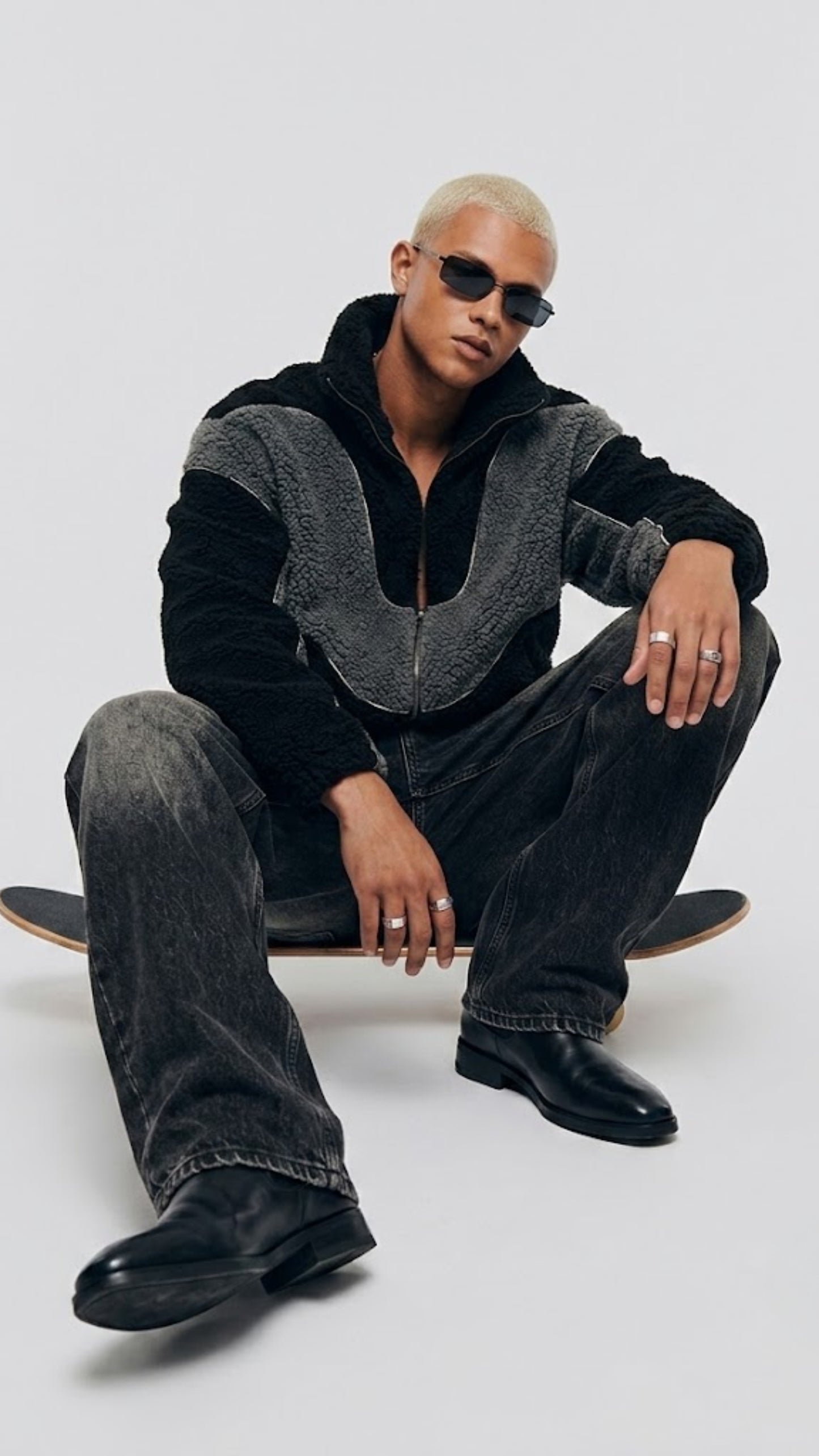 BLACK AND DARK GREY WOOL YK2 JACKET