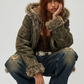 DARKEST OLIVE SUEDE BAGGY OVERSIZED VINTAGE YK2 JACKET WITH FUR