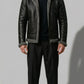 BLACK LEATHER JACKET WITH GREY SHEARLING