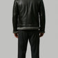 BLACK LEATHER JACKET WITH GREY SHEARLING