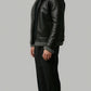 BLACK LEATHER JACKET WITH GREY SHEARLING