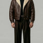 DARK BROWN LEATHER AVIATOR JACKET WITH CREAM SHEARLING