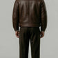DARK BROWN LEATHER AVIATOR JACKET WITH CREAM SHEARLING