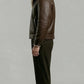 DARK BROWN LEATHER AVIATOR JACKET WITH CREAM SHEARLING