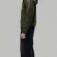 DARK GREEN LEATHER BOMBER JACKET WITH SHEARLING-LINED HOOD