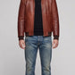 COGNAC LEATHER AVIATOR JACKET WITH BLACK SHEARLING