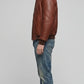 COGNAC LEATHER AVIATOR JACKET WITH BLACK SHEARLING